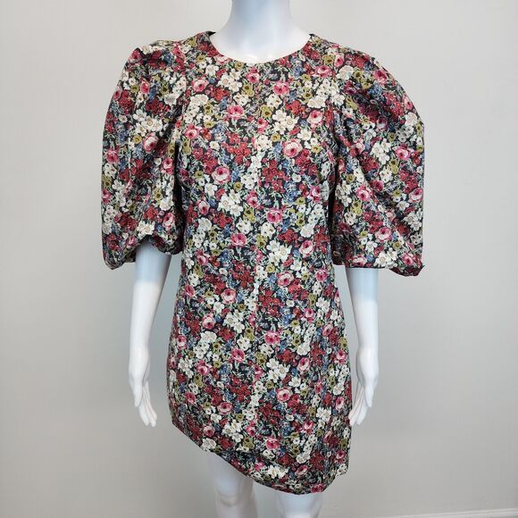 Talulah Puff Sleeve Floral Mini Dress Womens Medium Round Neck Multicolor Spring - Picture 1 of 16